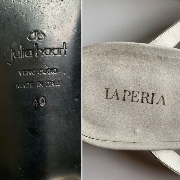 La Perla Leather T-Strap Chain Sandal in White Size 40 - Picture 11 of 12